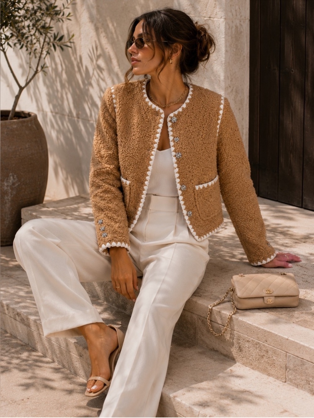Sherpa Whipstitch Faux Shearling Jacket NWT